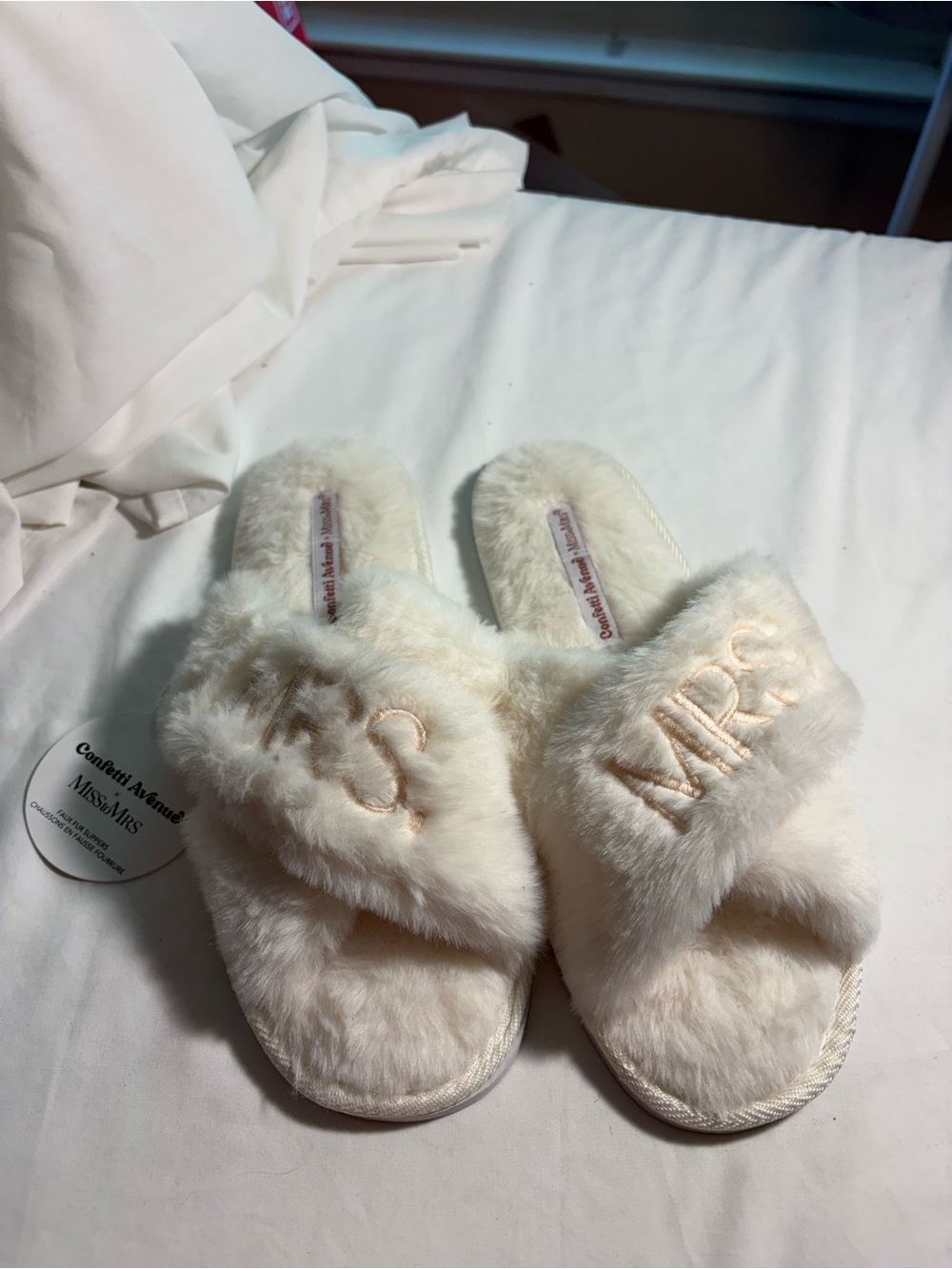 Miss/Mrs Plush Shearling Slide Slippers — Cream